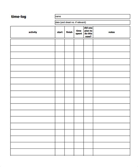 Image result for Time Log Notebook Example