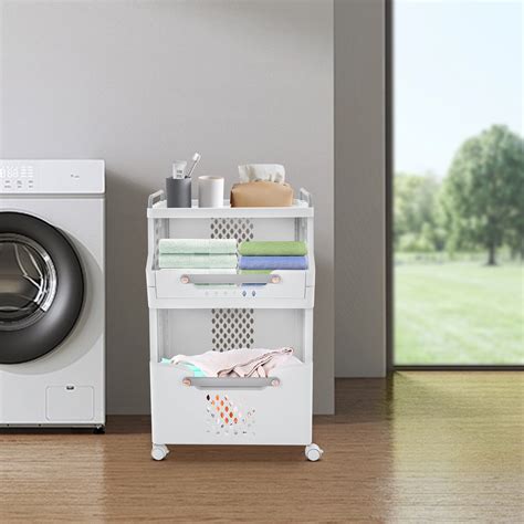 2-Tier Movable Laundry Basket Laundry Hamper W/ Wheels Laundry ...