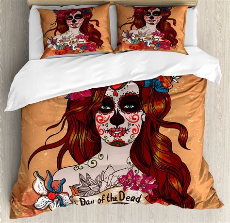 Day of the Dead Duvet Cover Set, Dia de Los Muertos Spanish Culture ...