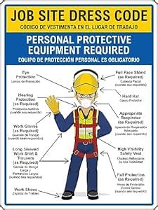 Bilingual Job Site Dress Code Max PPE Required Sign | Foam Board Fixed ...