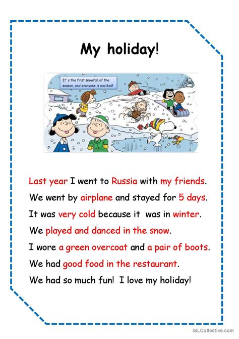 My winter holiday - Past tense readi…: English ESL worksheets pdf & doc