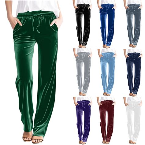 Axiiglly Velvet Pants Women Elastic High Waisted Pants Straight Leg ...