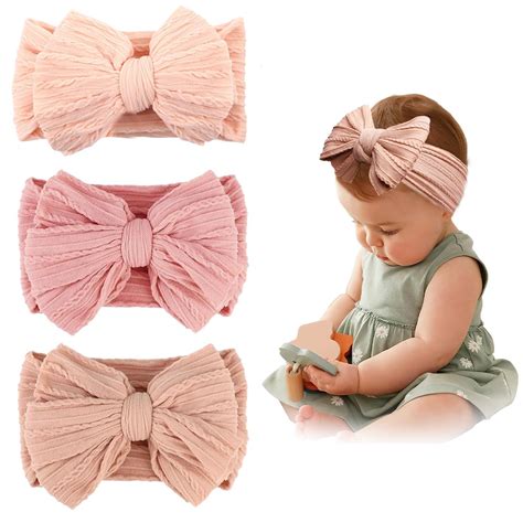 SNOWIE SOFT® 3Pcs Hair Bands for Baby Girls 0-24 Months,3-Color Nylon ...