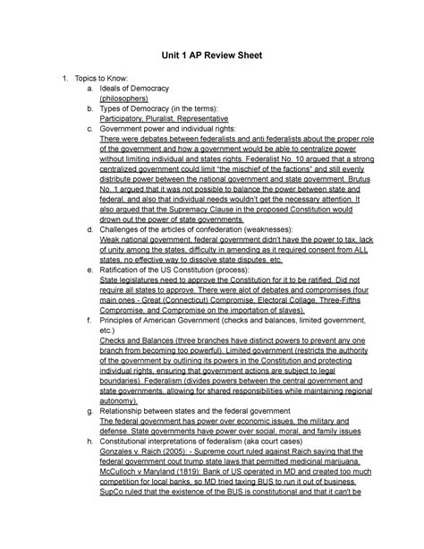 Unit 1 AP Gov Review Sheet - Unit 1 AP Review Sheet Topics to Know: a ...