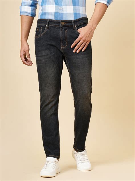 Greenfibre Tinted Blue Cotton Stretch Washed Jeans for Men - Slim Fit