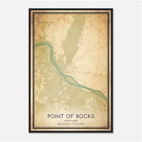 Vintage Point Of Rocks Maryland Map Poster, Point Of Rocks MD City Road ...
