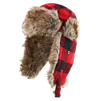 Buy Armycrew Faux Fur Trimmed Buffalo Plaid Earflap Winter Trooper Hat ...