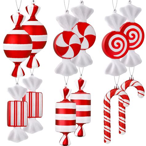 Christmas Candy Ornaments Red White Hanging Candy Cane Ornaments ...