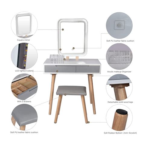 YOURLITE Dressing Table with LED Lights Mirror - White Vanity Makeup ...