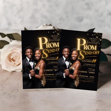 Custom Photo Prom Send-off Invitation | Black & Gold Modern Template ...