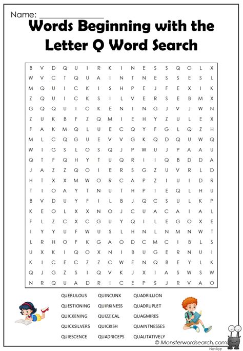 Words Beginning with the Letter Q-3 Word Search - Monster Word Search
