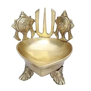 Buy Mla's Decor Brass Shankh Chakra Namah Design Diya Over Carved Legs ...