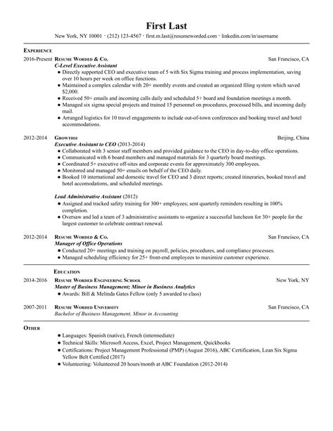 C-Level Executive Assistant Resume Examples for 2026 | Resume Worded