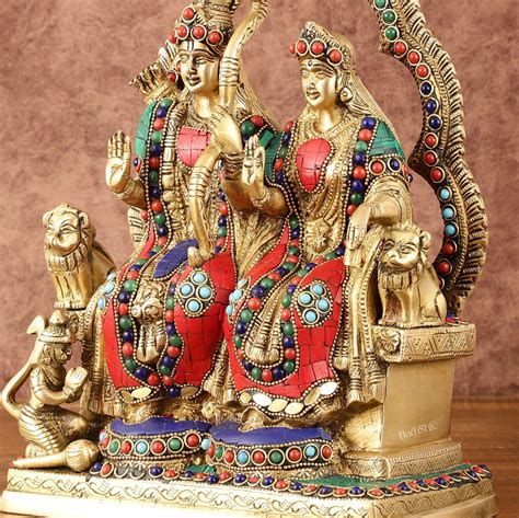 Buy Rama, Sita, and Hanuman brass idol | 11" Height with stonework ...