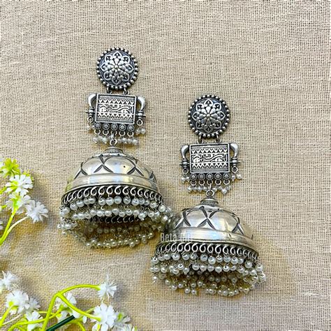 Bombjumka Oxidised Big Jhumka for Women | Traditional Jhumka Earrings