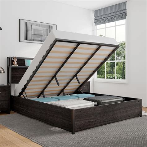 Amazon.com: LUXOAK Full Size Lift Up Storage Bed, Wood Platform Bed ...