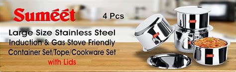 Buy Sumeet 4 Pcs Large Size Stainless Steel Induction & Gas Stove ...