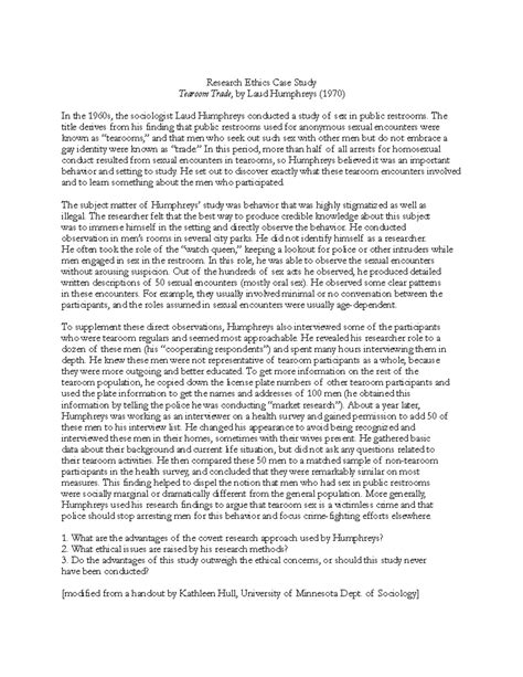 Tea room trade - Networking - Research Ethics Case Study Tearoom Trade ...