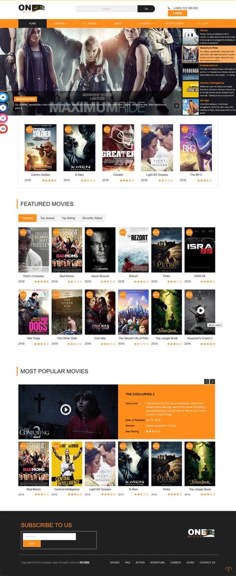 电影视频网站橙色风格的模板下载