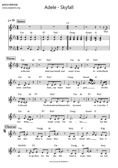 Adele-Skyfall 琴譜pdf-POPPIANO.ORG 琴譜下載 ★