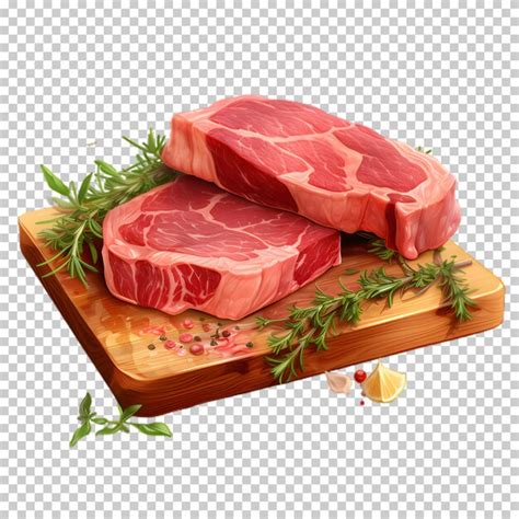 Fresh row meat on a wood surface isolated on transparent background ...