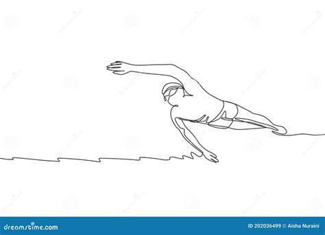 One Continuous Line Drawing of Young Muscular Professional Swimmer Man ...