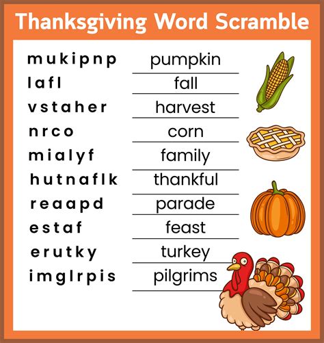 Thanksgiving Word Scramble Free - 13 Free PDF Printables | Printablee