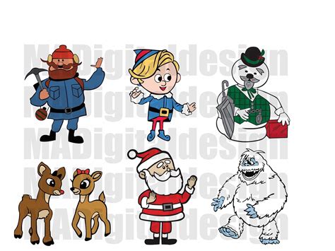 Rudolph 6 Image Bundle - Rudolph and Clarice, Santa, Abominable Snowman, Yukon Cornelius, Hermey ...