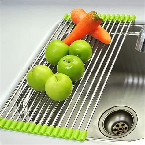 Oblivion Kitchen Stainless Steel Roll Up Dish Drying Rack Folding Wash ...