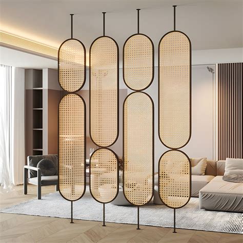 Translucent Rattan Hanging Room Divider with Modern Iron Frame Room ...