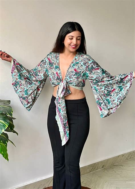 Bell Sleeves Wrap Top - Glacial Green – Snacc Strings