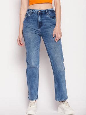 Buy Madame Navy Blue Solid Straight Fit Jeans Online
