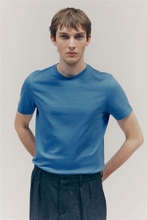 Slim Fit Pima cotton T-shirt - Light blue - Men | H&M IN