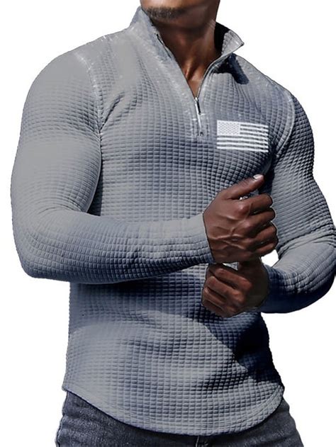 Men's Veterans Patriotic Waffle Polo Shirts Golf Polos Shirts Long ...