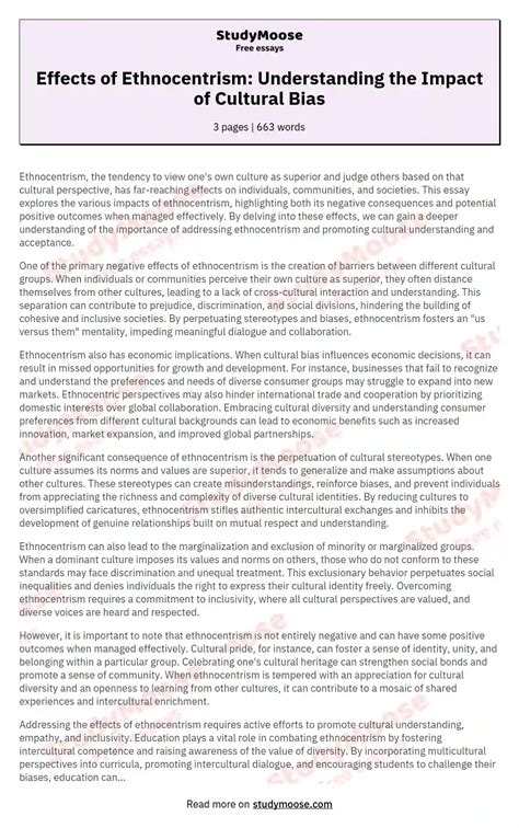 Effects of Ethnocentrism: Understanding the Impact of Cultural Bias Free Essay Example