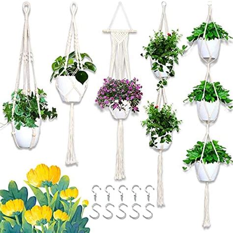IGaiety Macrame Plant Hanger 5 Pcs Indoor Outdoor Hanging Plant Holders ...