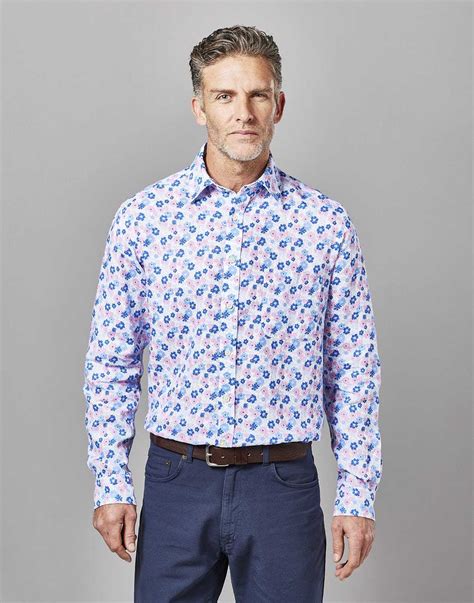 Linen Shirt Long Sleeve - Pink/Blue Floral | Joseph Turner