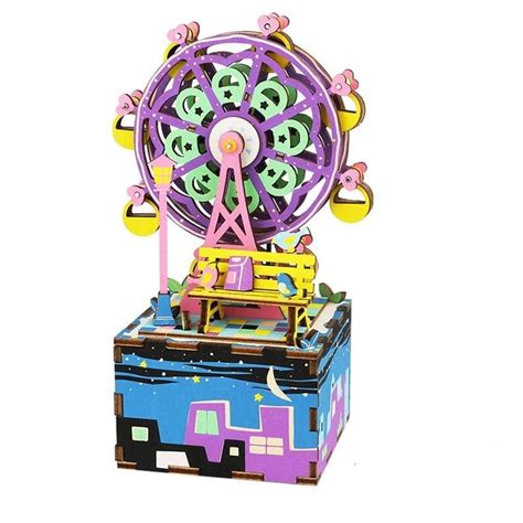 Buy Robotime Ferris Wheel Hand Crank 3D Wooden Music Box Kit Online at ...