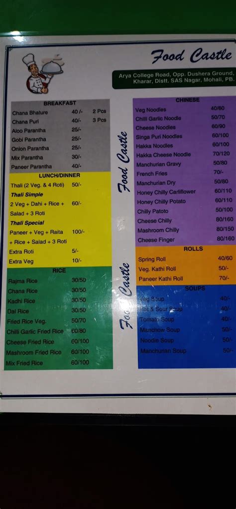 Menu at Food Castle, Kharar