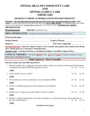 Optima Medicaid Prior Authorization Form - Fill and Sign Printable ...