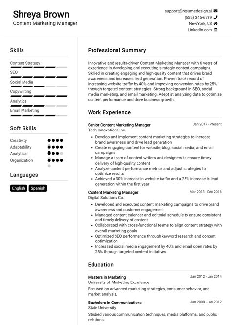 14 Content Marketing Manager Resume Examples And Templates for 2024 - ResumeDesign.ai