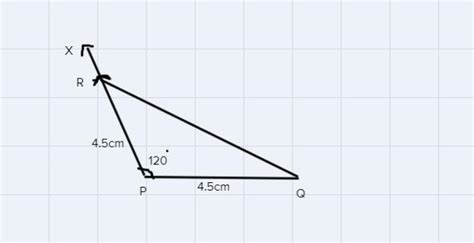 Draw a∆PQR in which angle p=120°,PQ=4.5cm.Measure the other two angles ...