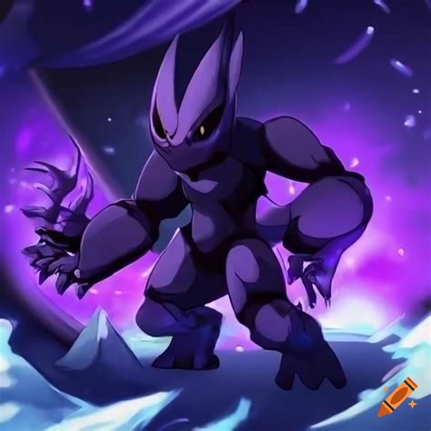 Demonic armored pokemon in battle pose with moonlight castle background ...