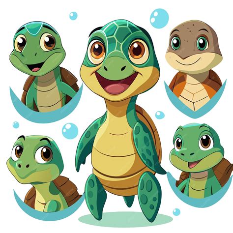 Cute cartoon turtles displaying various happy expressions | Premium AI ...