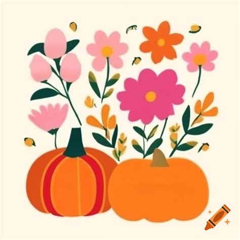 Vector art featuring flowers, pumpkins, and books in pink and orange ...