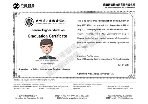 毕业证书翻译件中译英模板【左右两边分栏格式】
