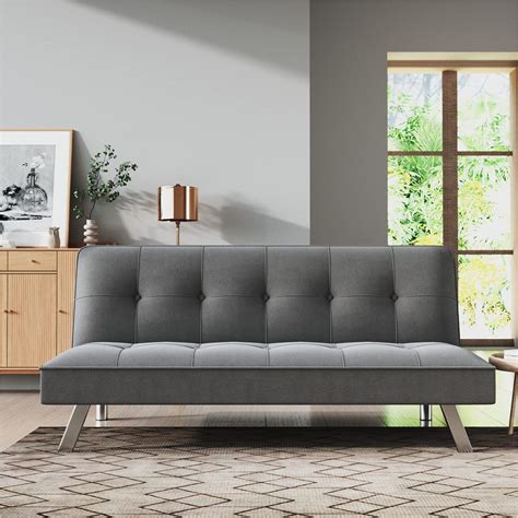 Buy JI Futon Sofa Bed Modern Linen Fabric Upholstered Sofa Bed Folding ...