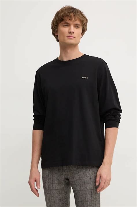 BOSS Orange longsleeve bawełniany kolor czarny gładki 50528213 ...