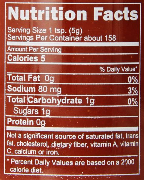 Sriracha Sauce Nutritional Info