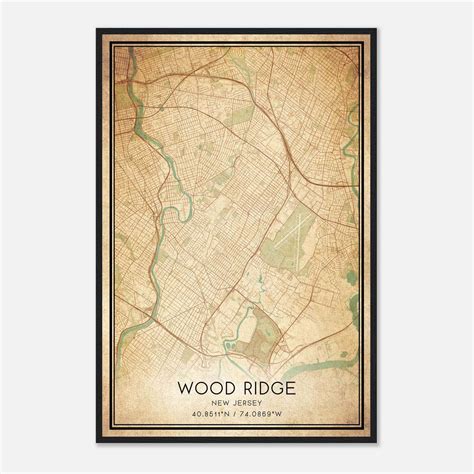 Vintage Wood Ridge New Jersey Map Poster, Wood Ridge NJ City Road Wall ...